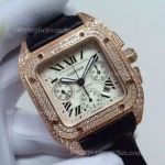 Swiss Grade 1 Cartier Santos Diamond Replica Watch Rose Gold Chronograph